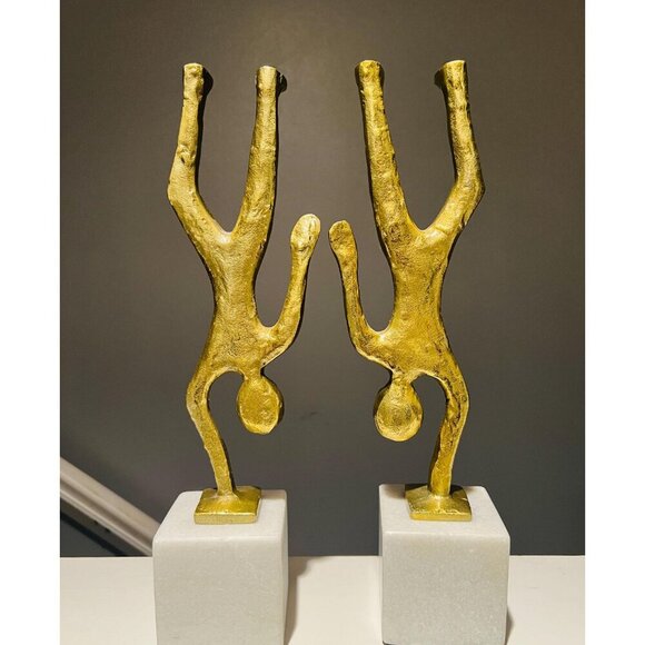 Sagebrook Home | Gold Bookends | Discontinued Sculpture Set | Modern Shelf Decor - Picture 3 of 9